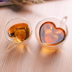 Двустенна стъклена чаша за еспресо във формата на сърце, с двойно дъно