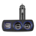 Разклонител на запалка, 2 гнезда за запалка и 2 броя USB за зареждане, Изходен ток 5