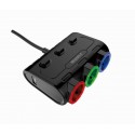 Мощен троен разклонител за запалка с USB и волтметър ,12/24V