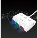 Мощен троен разклонител за запалка с USB и волтметър ,12/24V