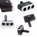 Троен разклонител за запалка твърдо рамо, зарядно с 2бр. USB и