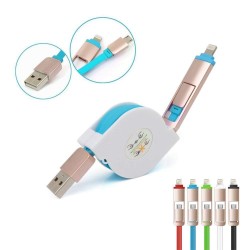 USB кабел 2в1 за адроид смартфони и Iphone, телескопичен