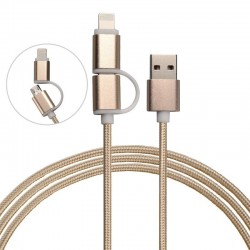 2-в-1 кабел за зареждане USB-A+Type-C за iPhone, 18W, 1м. текстилен