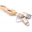 2-в-1 кабел за зареждане USB-A+Type-C за iPhone, 18W, 1м. текстилен