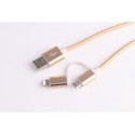 2-в-1 кабел за зареждане USB-A+Type-C за iPhone, 18W, 1м. текстилен