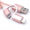 2-в-1 кабел за зареждане USB-A+Type-C за iPhone, 18W, 1м. текстилен
